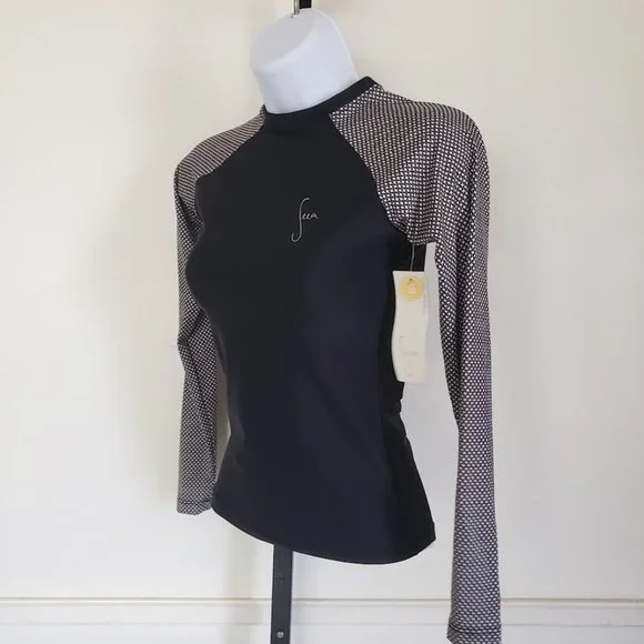 SOLD Seea Womens Top XS Doheny Rash Guard Black Colorblock Raglan Sleeve NEW - Picture 8 of 13